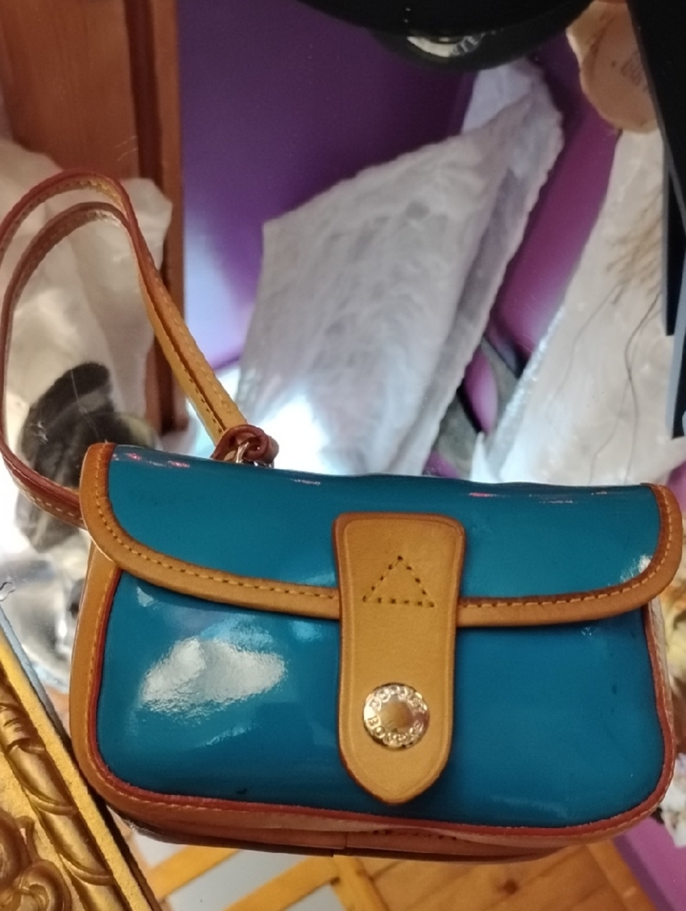 Dooney Bourke Teal Green and Tan Women's Wristlet, Clutch. Patent. CLOSING SALE - Picture 9 of 14